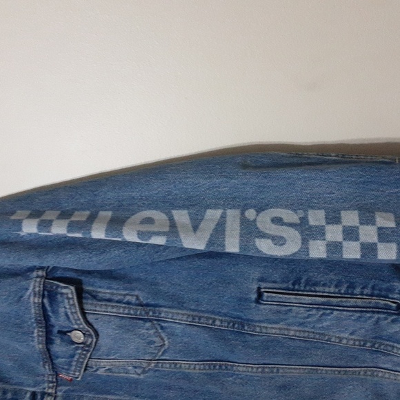 Levi’s Printed Sleeve Trucker denim Jacket Light Wash men L button down y2k - Picture 5 of 12